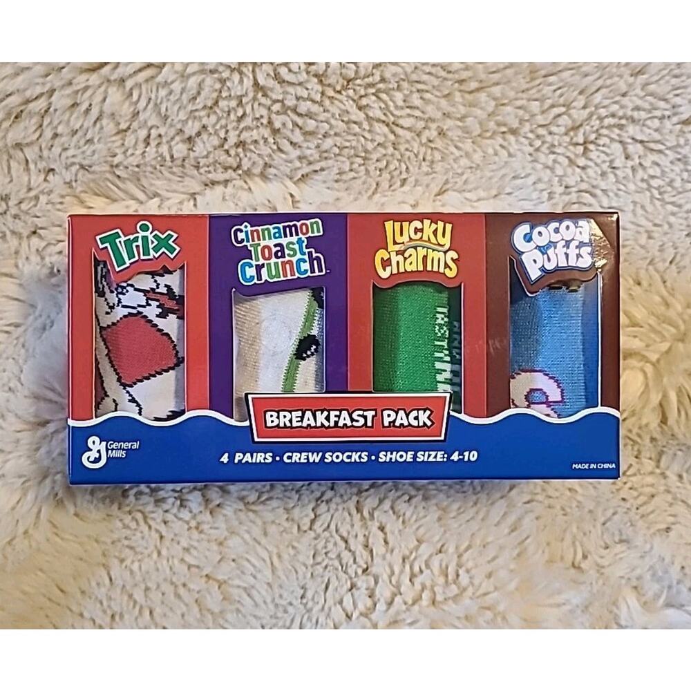 General Mills Breakfast Pack 4 Pair Socks - Crew - Shoe Size 4-10 - NWT
